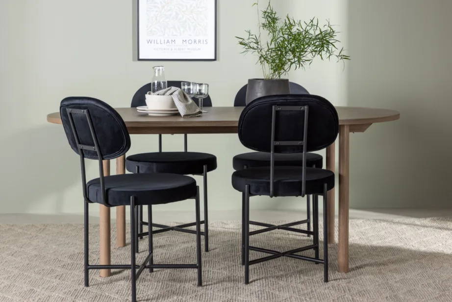 Ovaalne söögilaud Andy loodusliku viimistlusega ja mustast sametist Stella tool, GR23673 – 5