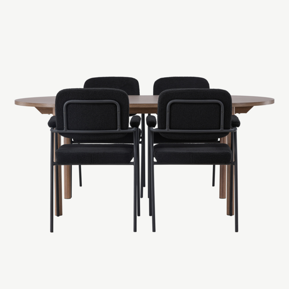 Ovaalne söögilaud Andy ning mustad bukleekangast toolid Yesterday sarjast, GR23674 – 2