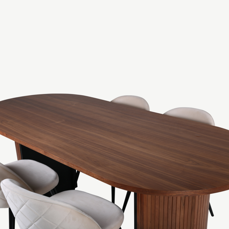 Ovaalne söögilaud Bianca ja velvetkattega söögitoolid (pähklivärvi, mustad jalad, beež velvet), GR22456 – 3