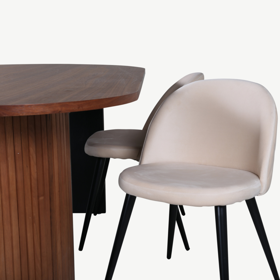 Ovaalne söögilaud Bianca ja velvetkattega söögitoolid (pähklivärvi, mustad jalad, beež velvet), GR22456 – 4