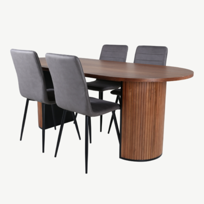 Ovaalne söögilaud Bianca (pähklivineer, 200x90cm) ja hallid Windu toolid - GR22451