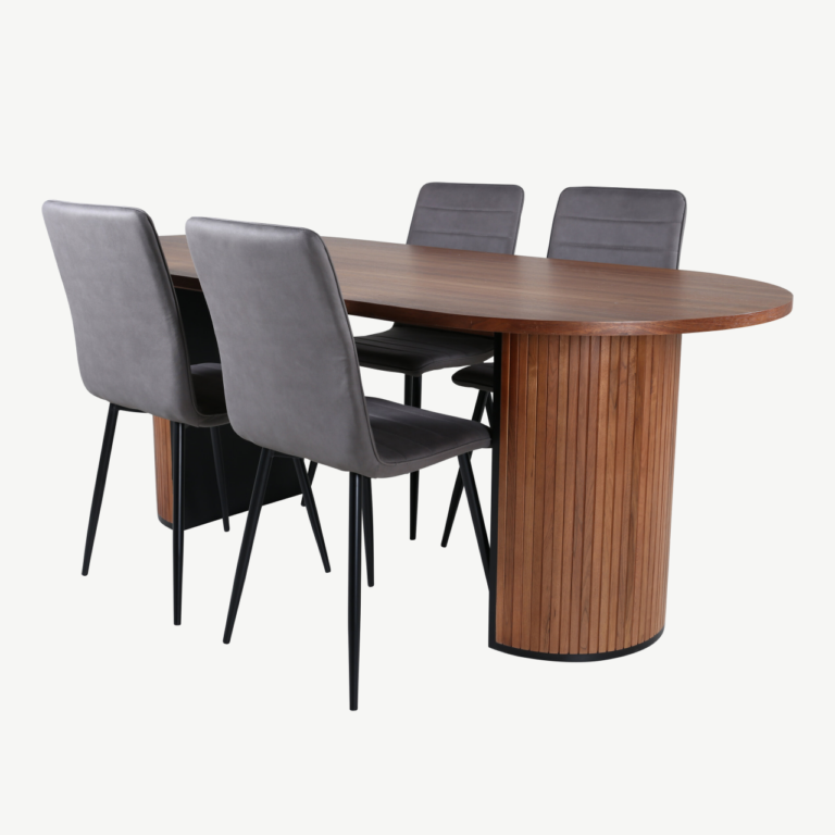 Ovaalne söögilaud Bianca (pähklivineer, 200x90cm) ja hallid Windu toolid - GR22451