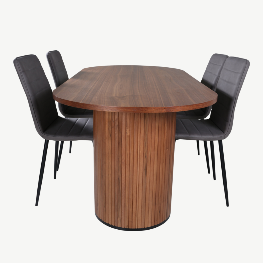 Ovaalne söögilaud Bianca (pähklivineer, 200x90cm) ja hallid Windu toolid, GR22451 – 2