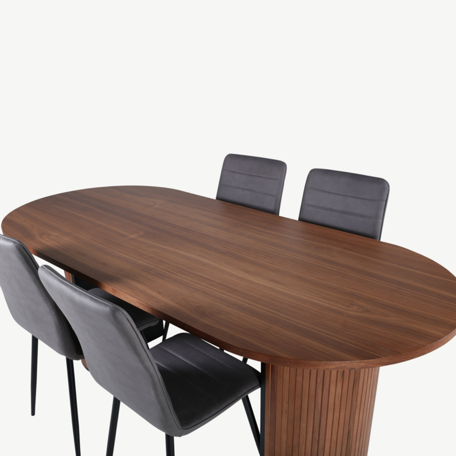 Ovaalne söögilaud Bianca (pähklivineer, 200x90cm) ja hallid Windu toolid, GR22451 – 3