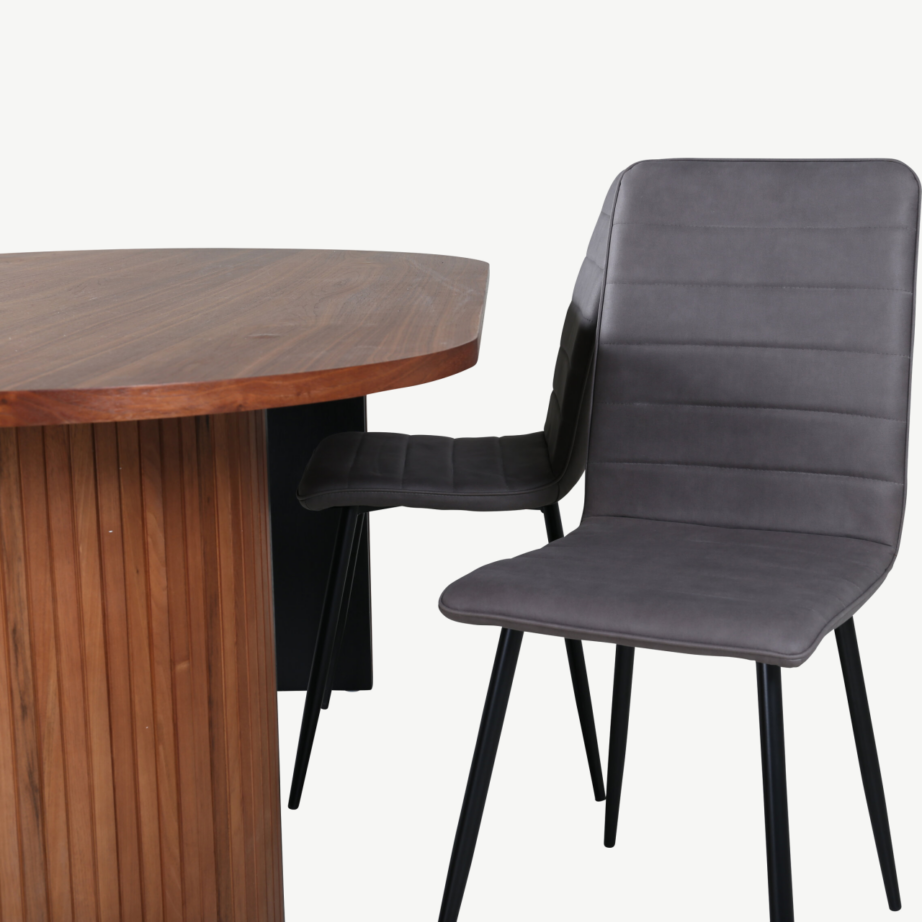 Ovaalne söögilaud Bianca (pähklivineer, 200x90cm) ja hallid Windu toolid, GR22451 – 4