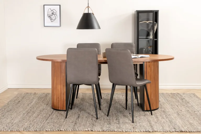 Ovaalne söögilaud Bianca (pähklivineer, 200x90cm) ja hallid Windu toolid - GR22451