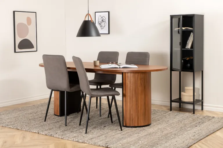 Ovaalne söögilaud Bianca (pähklivineer, 200x90cm) ja hallid Windu toolid - GR22451