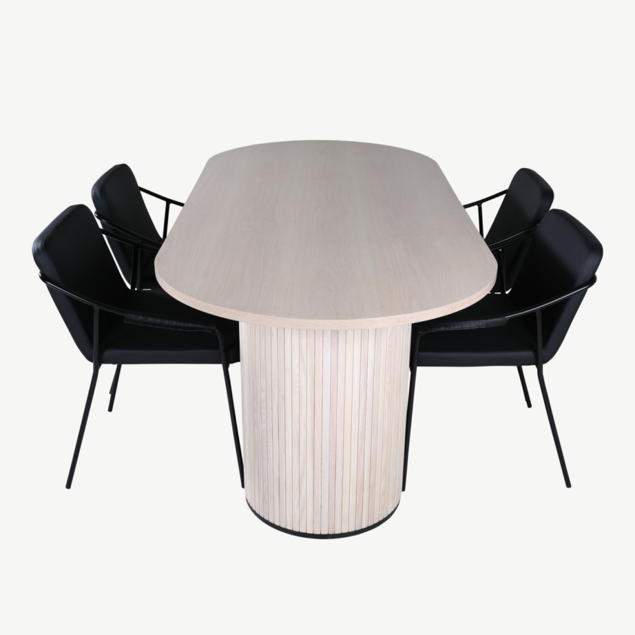 Ovaalne söögilaud Bianca valge peitsiga, 4 musta tooliga, GR22177 – 4