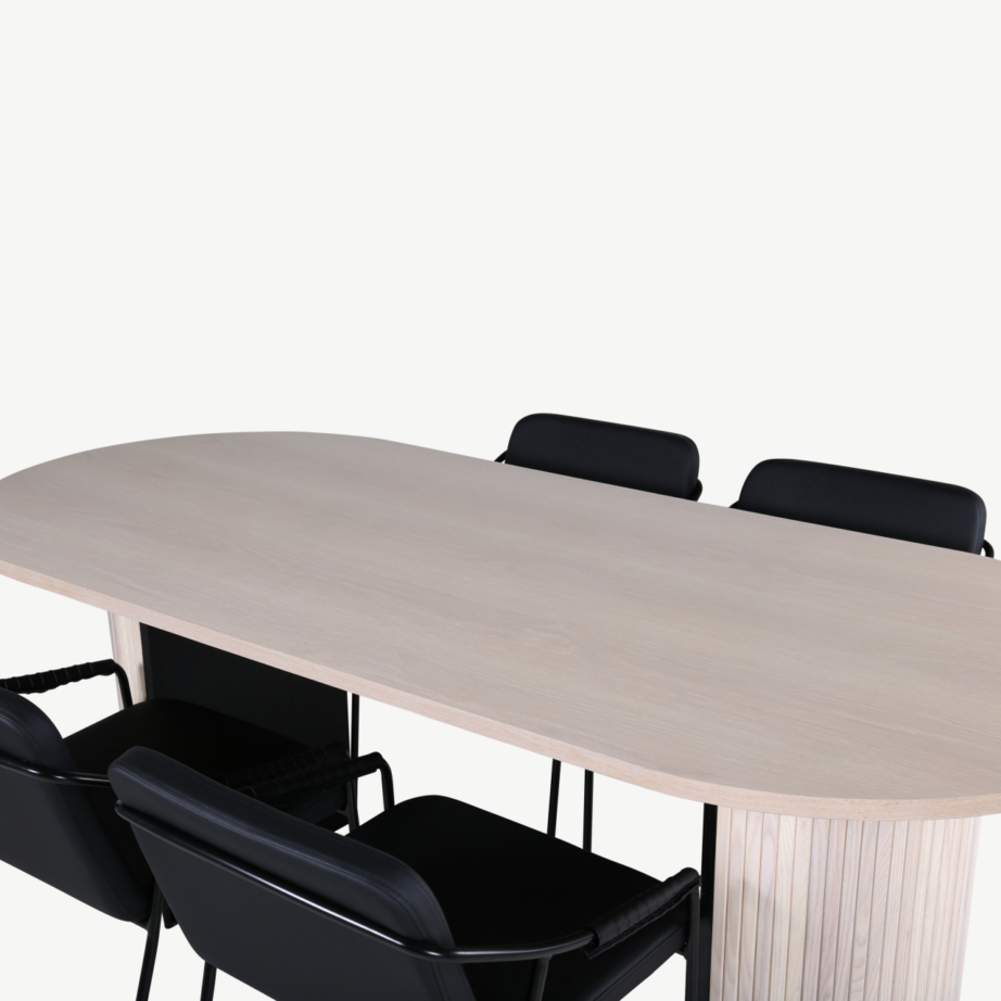 Ovaalne söögilaud Bianca valge peitsiga, 4 musta tooliga, GR22177 – 9