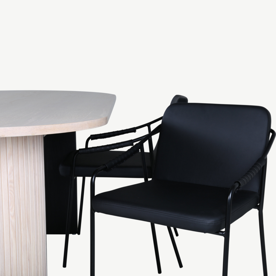 Ovaalne söögilaud Bianca valge peitsiga, 4 musta tooliga, GR22177 – 8