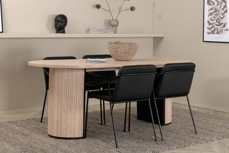 Ovaalne söögilaud Bianca valge peitsiga, 4 musta tooliga, GR22177 – 7