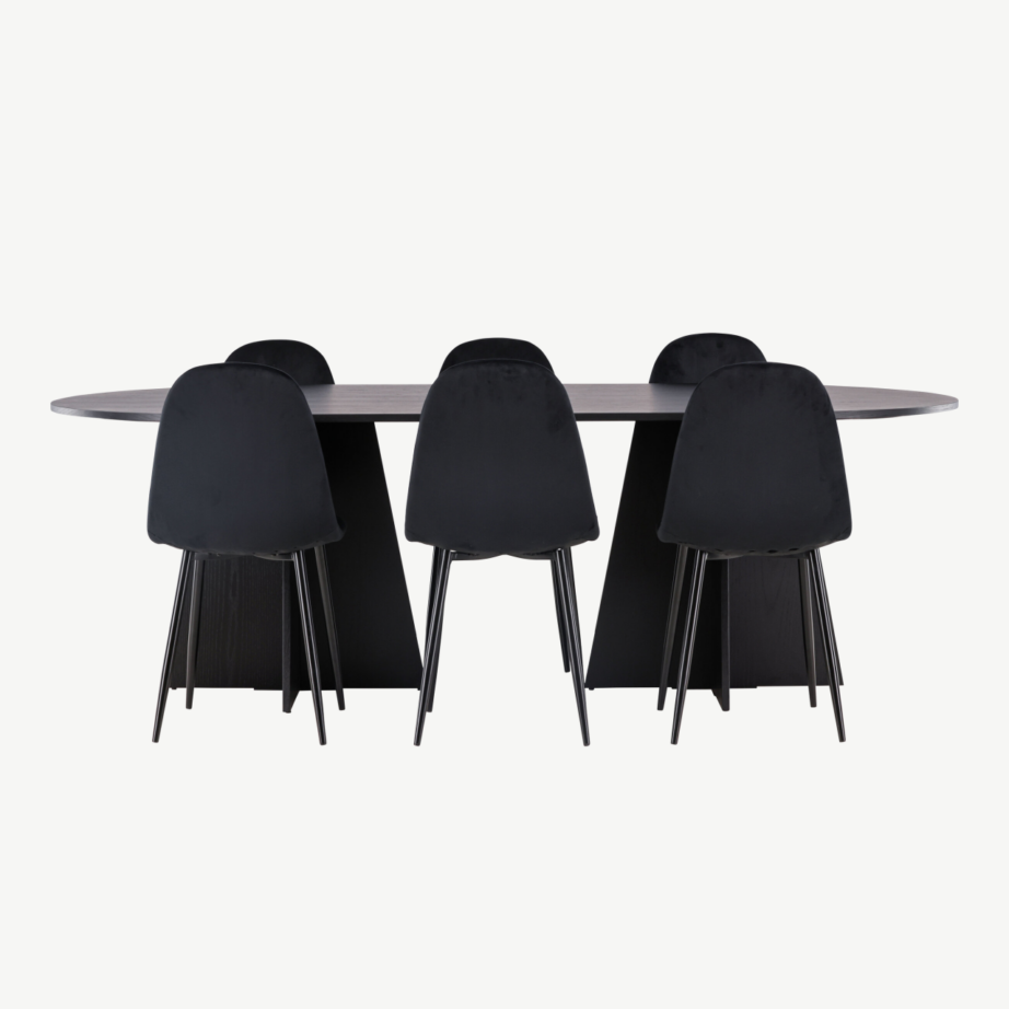 Ovaalne söögilaud Bootcut musta spooniga ja Polar sametist söögitoolid, GR22858 – 5