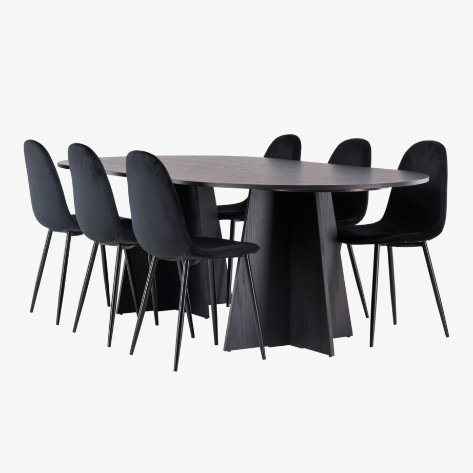 Ovaalne söögilaud Bootcut musta spooniga ja Polar sametist söögitoolid, GR22858 – 6