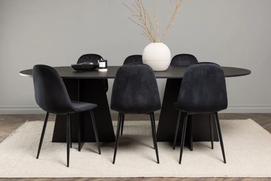 Ovaalne söögilaud Bootcut musta spooniga ja Polar sametist söögitoolid, GR22858 – 9