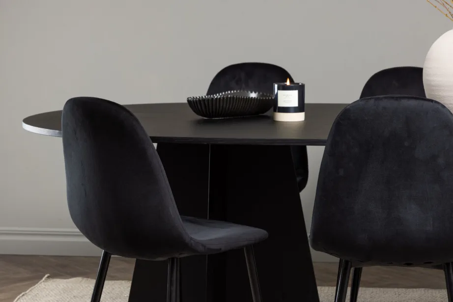 Ovaalne söögilaud Bootcut musta spooniga ja Polar sametist söögitoolid, GR22858 – 10