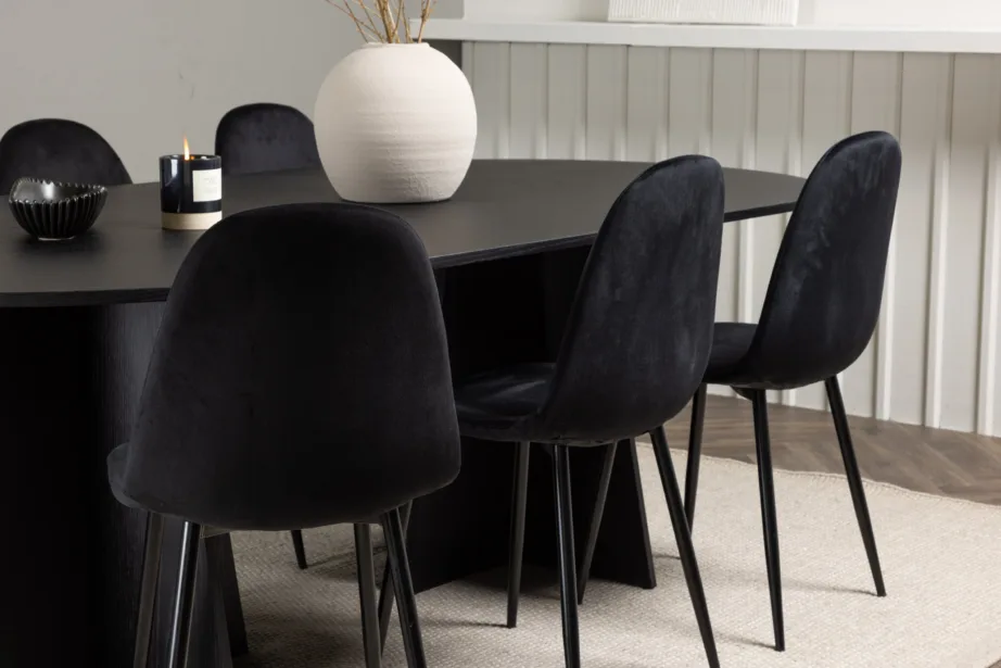 Ovaalne söögilaud Bootcut musta spooniga ja Polar sametist söögitoolid, GR22858 – 11