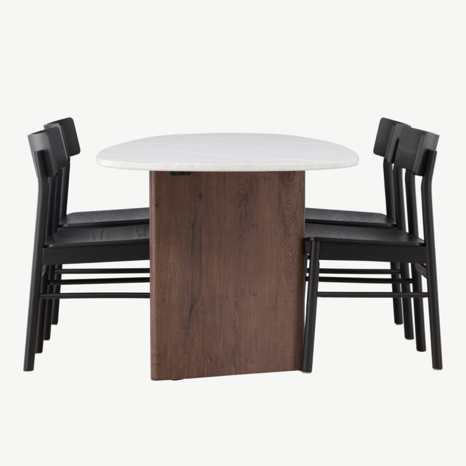 Ovaalne söögilaud Grönvik (helehall/mokka) ja neli musta Montros tooli, GR23494 – 3