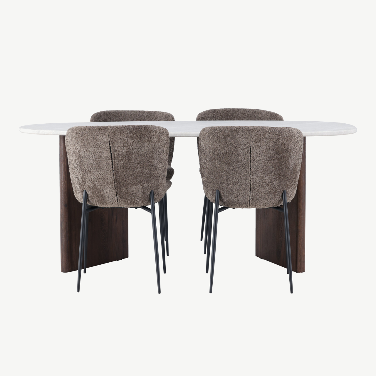 Ovaalne söögilaud Grönvik ja Modesto toolid (helehall MDF, buklee, 180x90cm) - GR23493