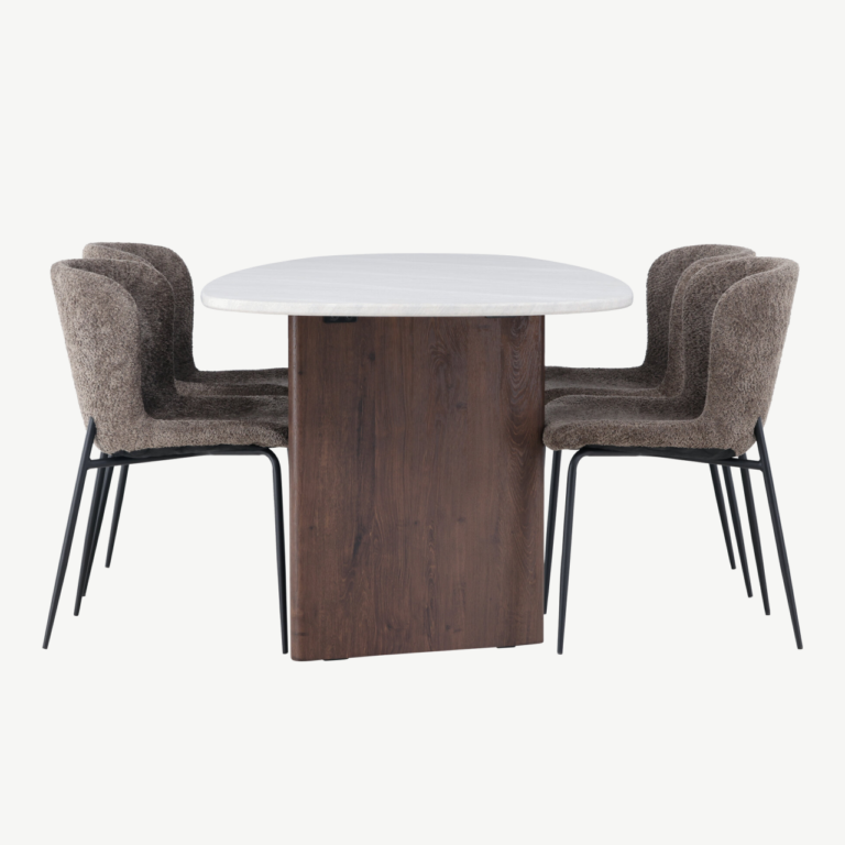 Ovaalne söögilaud Grönvik ja Modesto toolid (helehall MDF, buklee, 180x90cm) - GR23493