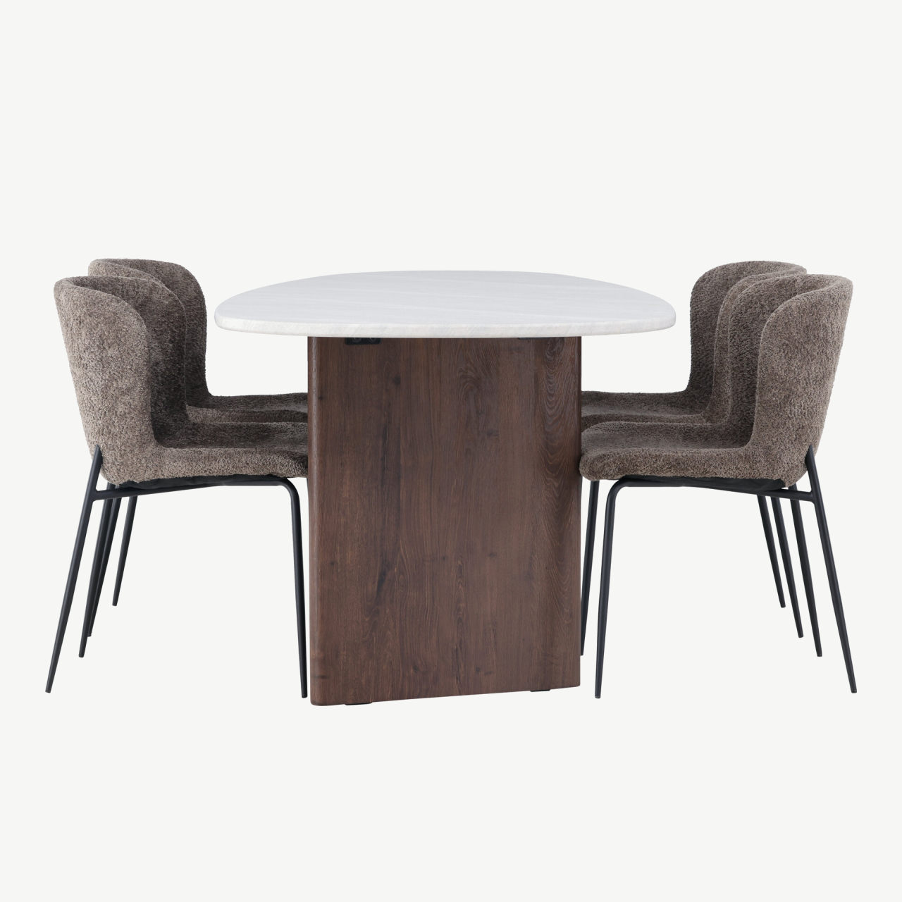 Ovaalne söögilaud Grönvik ja Modesto toolid (helehall MDF, buklee, 180x90cm) - GR23493