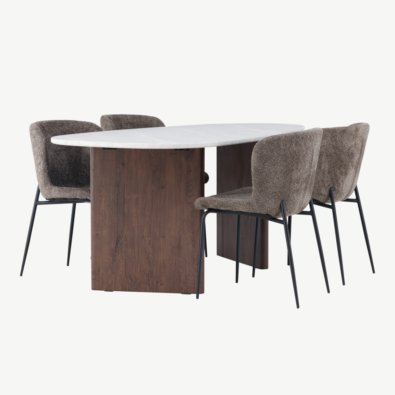 Ovaalne söögilaud Grönvik ja Modesto toolid (helehall MDF, buklee, 180x90cm) - GR23493