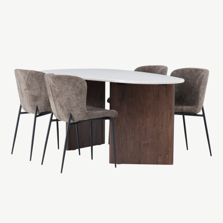 Ovaalne söögilaud Grönvik ja Modesto toolid (helehall MDF, buklee, 180x90cm) - GR23493