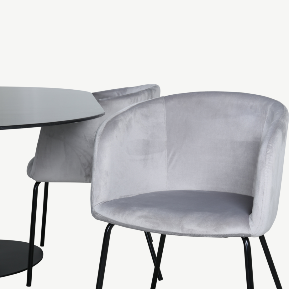 Ovaalne söögilaud Pillan musta klaasplaadiga ja sametkattega toolid Berit (helehall, 180×100 cm), GR22366 – 4