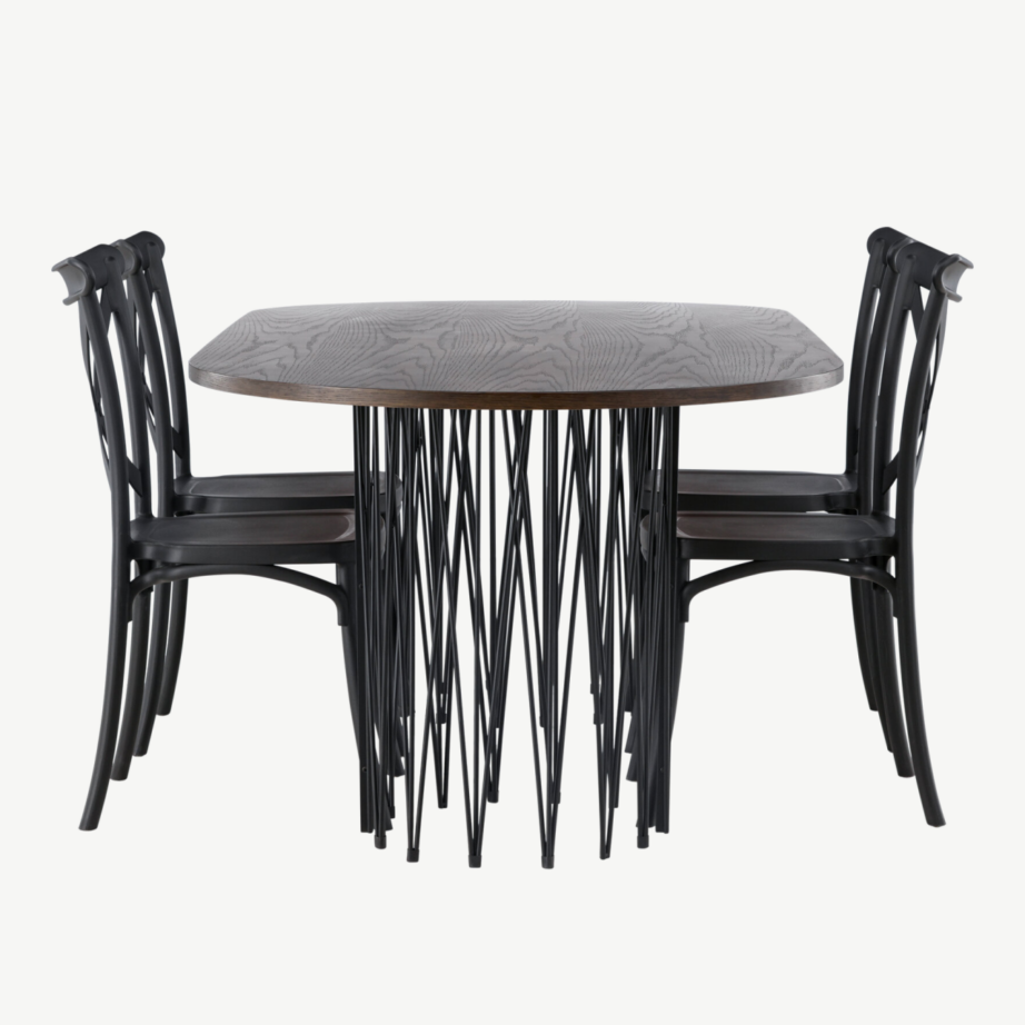 Ovaalne söögilaud Stone mokka tammepuuvineeriga ja Crosett mustad plastiktoolid, 220×100 cm, GR23038 – 2