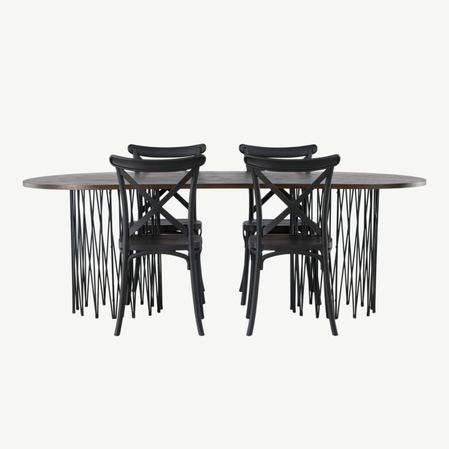 Ovaalne söögilaud Stone mokka tammepuuvineeriga ja Crosett mustad plastiktoolid, 220×100 cm, GR23038 – 5