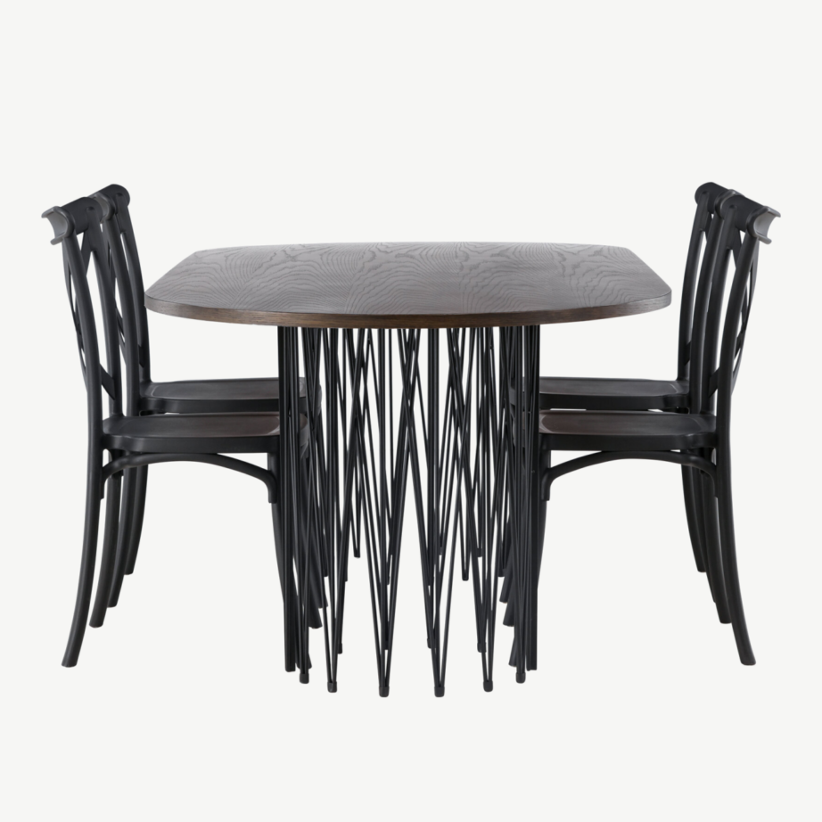 Ovaalne söögilaud Stone mokka tammepuuvineeriga ja Crosett mustad plastiktoolid, 220×100 cm, GR23038 – 7