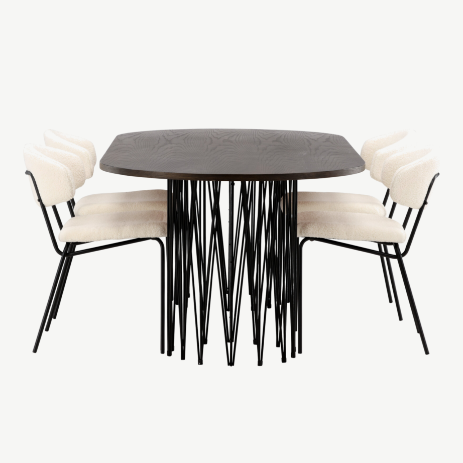 Ovaalne söögilaud Stone mokkapruun MDF, must metalljalg + valge buklee tool Chico, GR23037 – 7