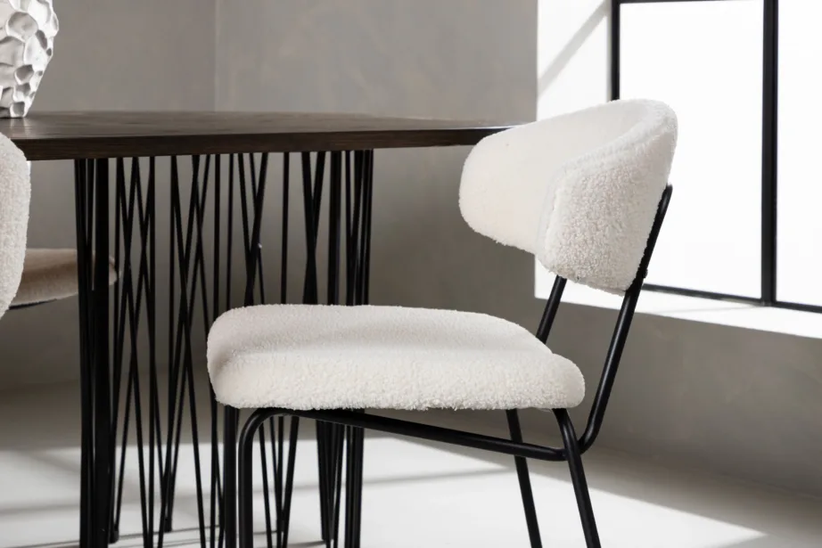 Ovaalne söögilaud Stone mokkapruun MDF, must metalljalg + valge buklee tool Chico, GR23037 – 10