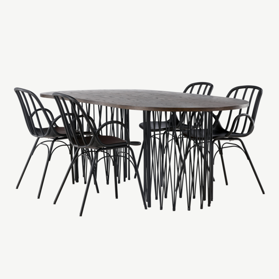 Ovaalne söögilaud Stone mokkaspiooniga ja 4 musta Dyrön tooli, GR23039 – 6