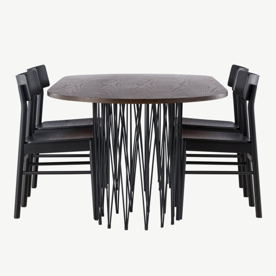 Ovaalne söögilaud Stone mokkatoonis musta terasraamiga ja Montros toolid (kaskepuit, must), GR23044 – 2