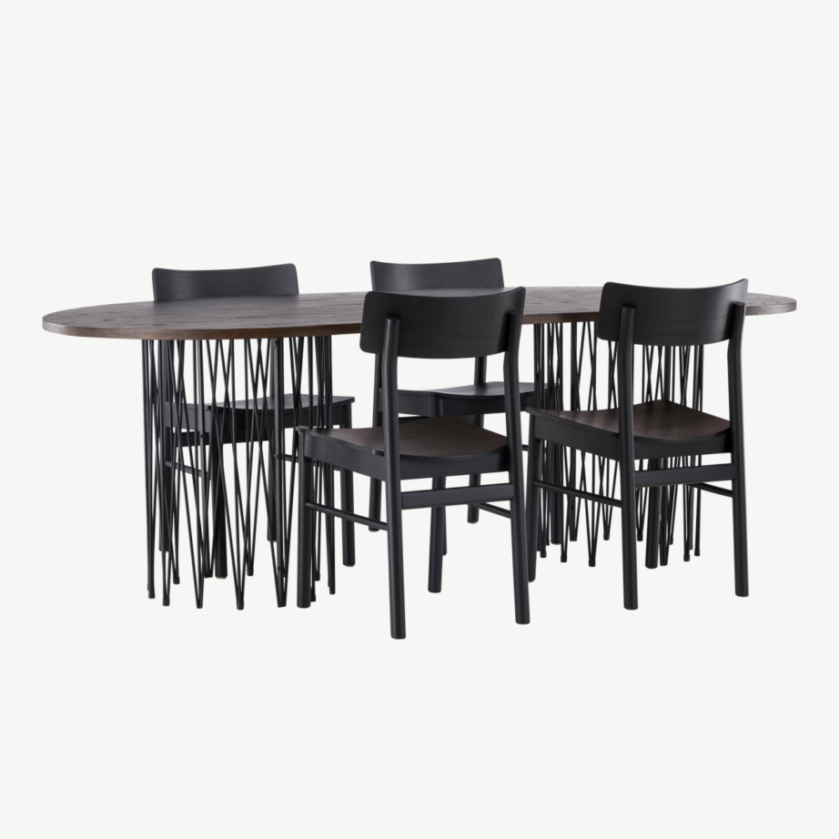 Ovaalne söögilaud Stone mokkatoonis musta terasraamiga ja Montros toolid (kaskepuit, must), GR23044 – 4