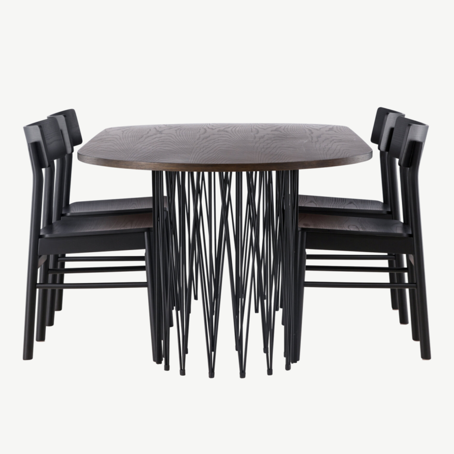 Ovaalne söögilaud Stone mokkatoonis musta terasraamiga ja Montros toolid (kaskepuit, must), GR23044 – 7