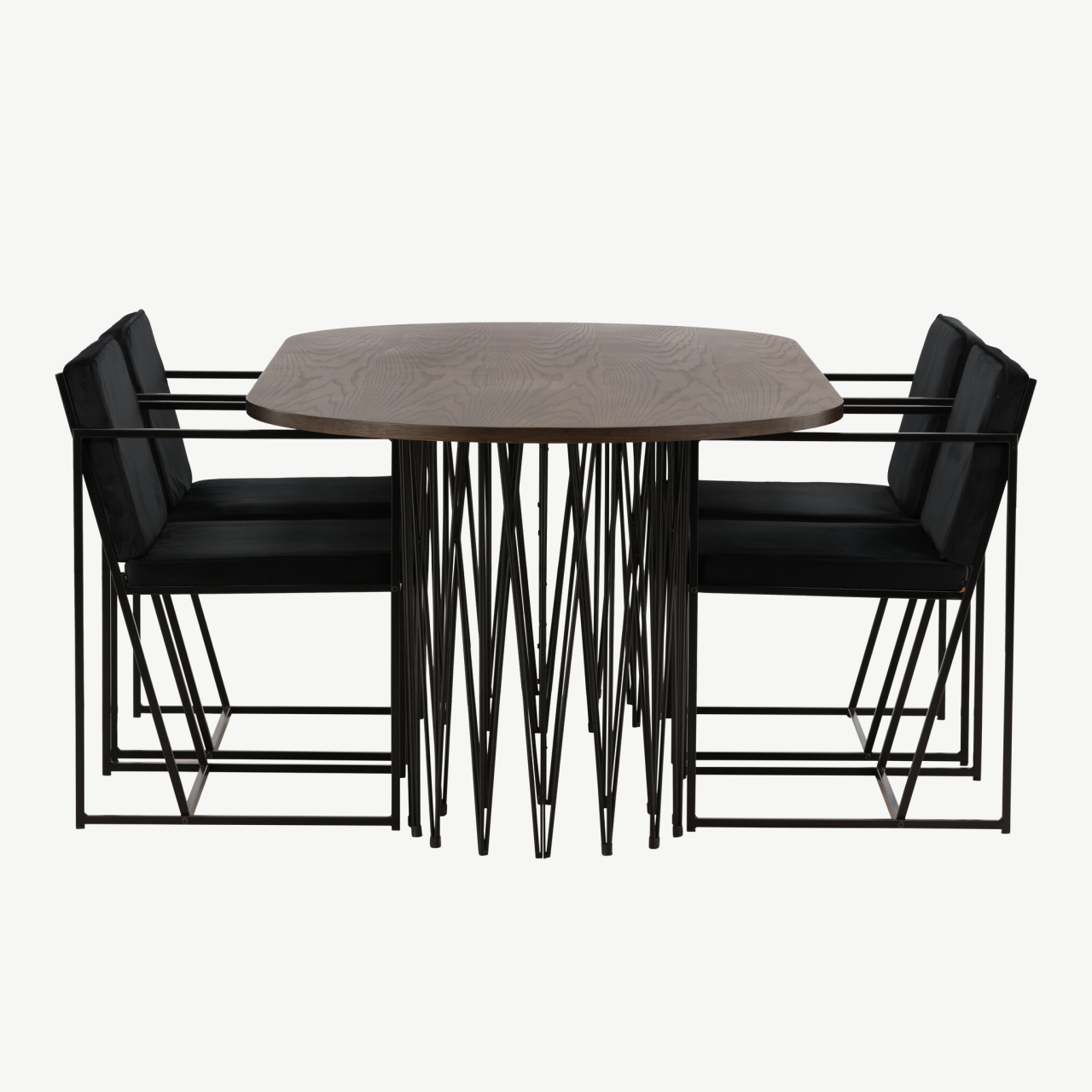 Ovaalne söögilaud Stone mokkavineeriga ja musta raamiga, 4 Richmond sametist tooliga - GR23045
