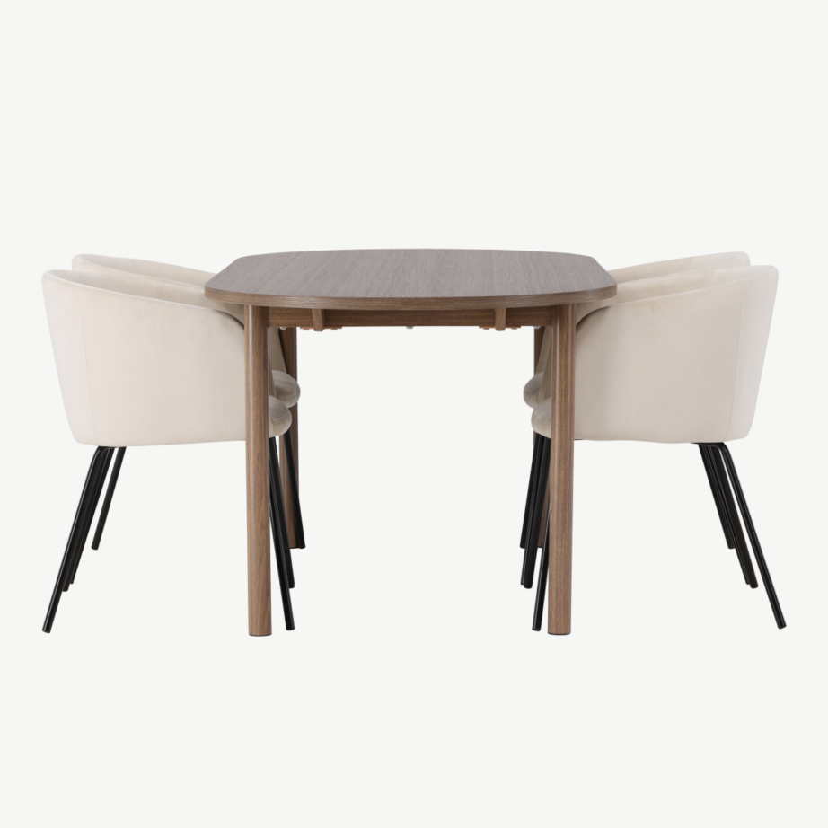Ovaalne söögitoakomplekt Andy laud ja Berit toolid (looduslik MDF, beež velvet), GR23682 – 3