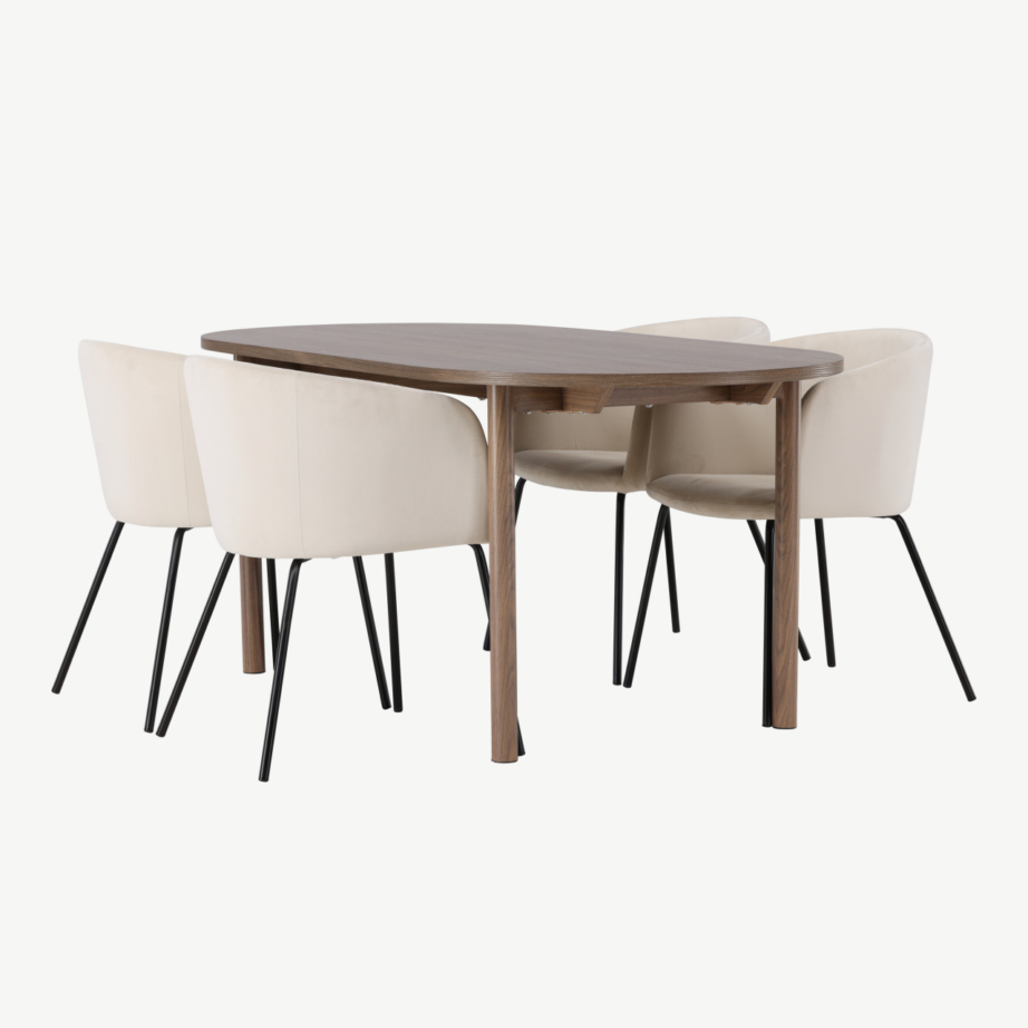 Ovaalne söögitoakomplekt Andy laud ja Berit toolid (looduslik MDF, beež velvet), GR23682 – 4