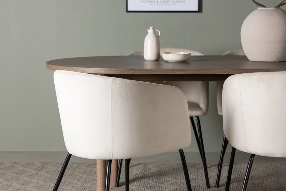 Ovaalne söögitoakomplekt Andy laud ja Berit toolid (looduslik MDF, beež velvet), GR23682 – 6