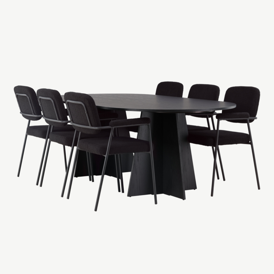 Ovaalne söögitoakomplekt Bootcut musta MDF lauaga ja Yesterday sarja buklee-toolid, GR23775 – 4