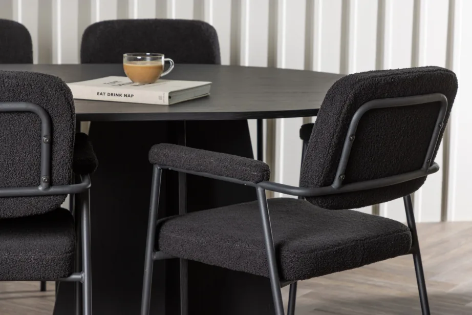 Ovaalne söögitoakomplekt Bootcut musta MDF lauaga ja Yesterday sarja buklee-toolid, GR23775 – 6