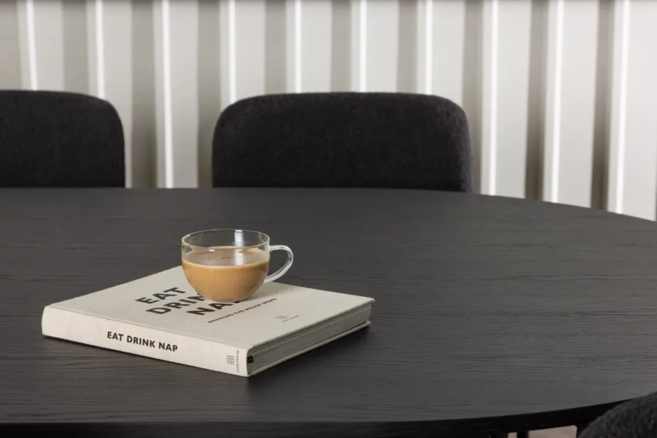 Ovaalne söögitoakomplekt Bootcut musta MDF lauaga ja Yesterday sarja buklee-toolid, GR23775 – 7