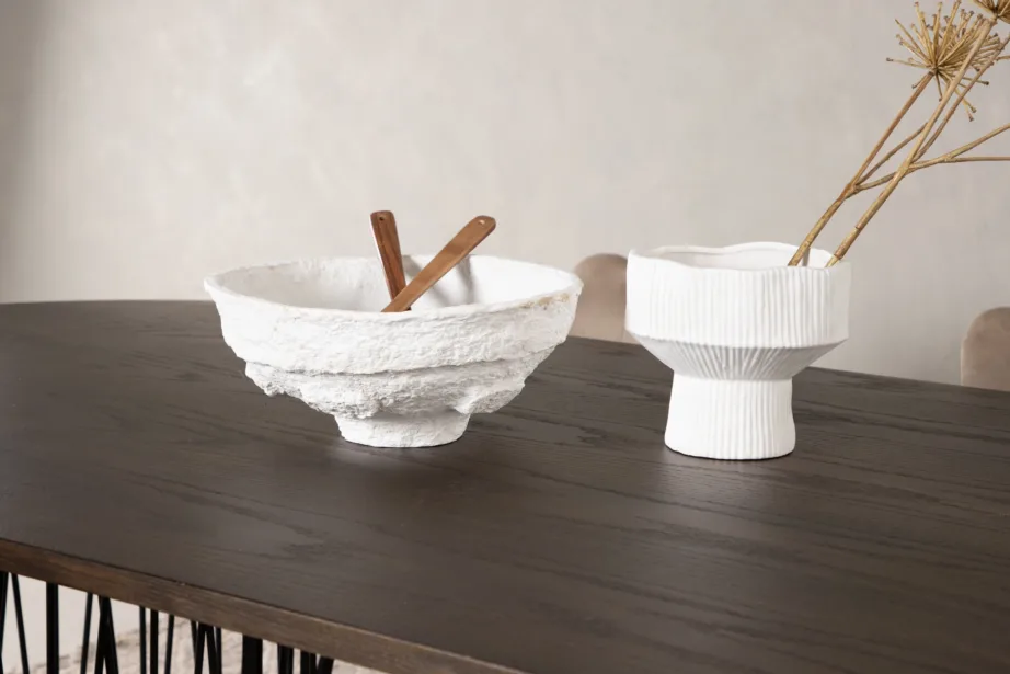 Ovaalse söögilauaga komplekt Stone mokkavineer ja beežid sametist Limhamn toolid, GR22959 – 11