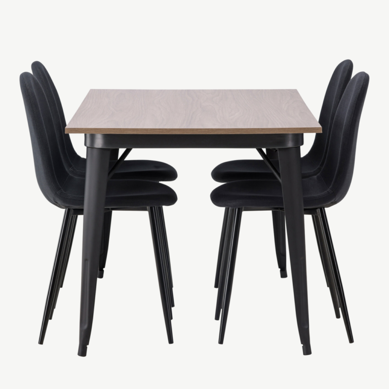 Pähklipruun ristkülikukujuline söögilaud Tempe ja mustad Polar toolid - GR22930