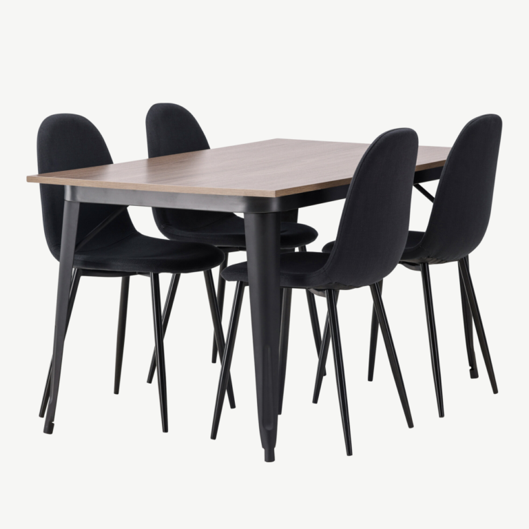 Pähklipruun ristkülikukujuline söögilaud Tempe ja mustad Polar toolid - GR22930