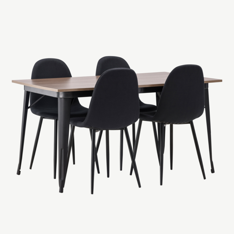 Pähklipruun ristkülikukujuline söögilaud Tempe ja mustad Polar toolid - GR22930