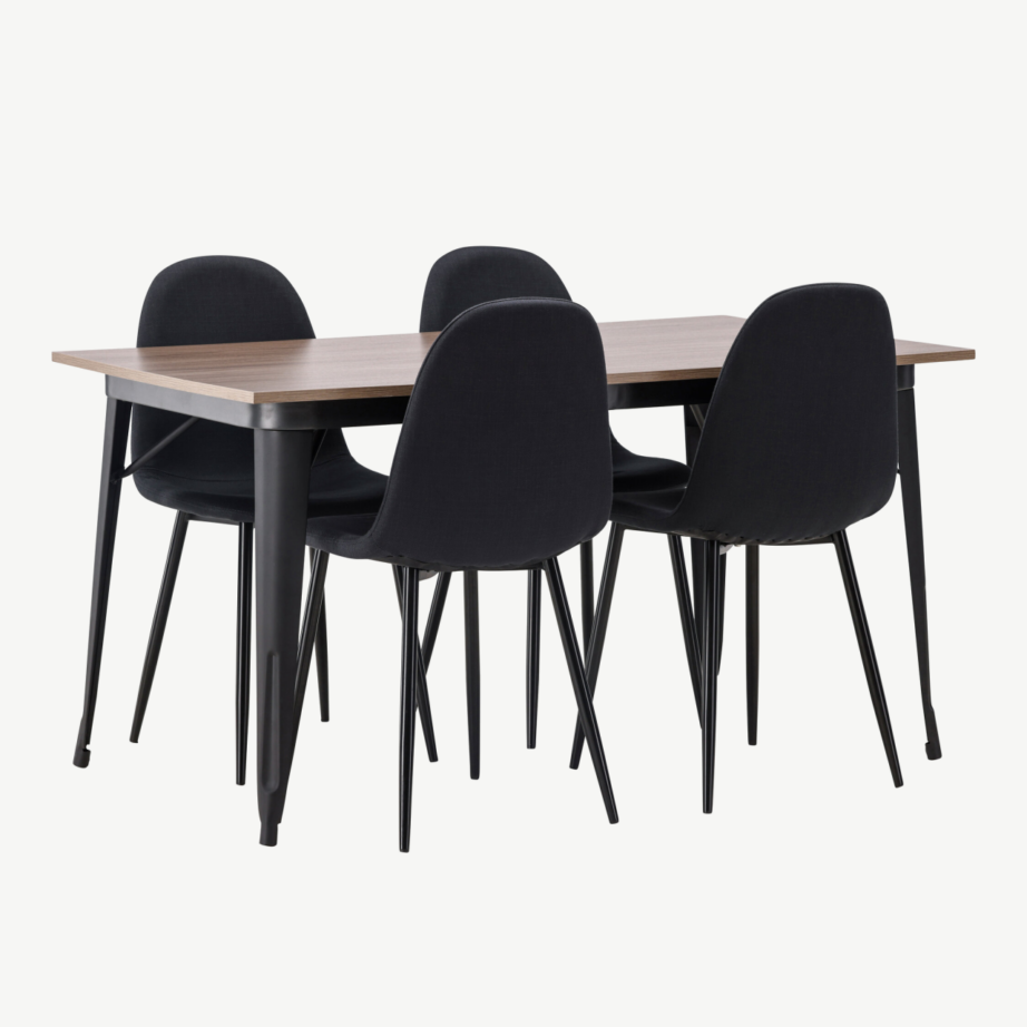 Pähklipruun ristkülikukujuline söögilaud Tempe ja mustad Polar toolid, GR22930 – 4