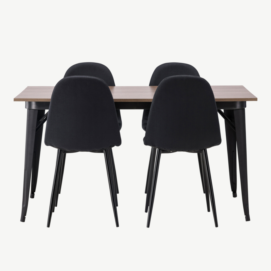 Pähklipruun ristkülikukujuline söögilaud Tempe ja mustad Polar toolid, GR22930 – 5