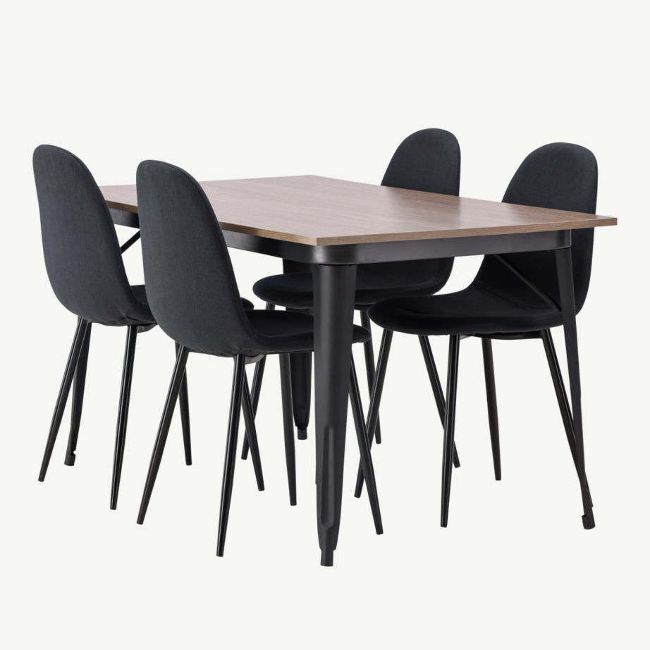 Pähklipruun ristkülikukujuline söögilaud Tempe ja mustad Polar toolid, GR22930 – 6